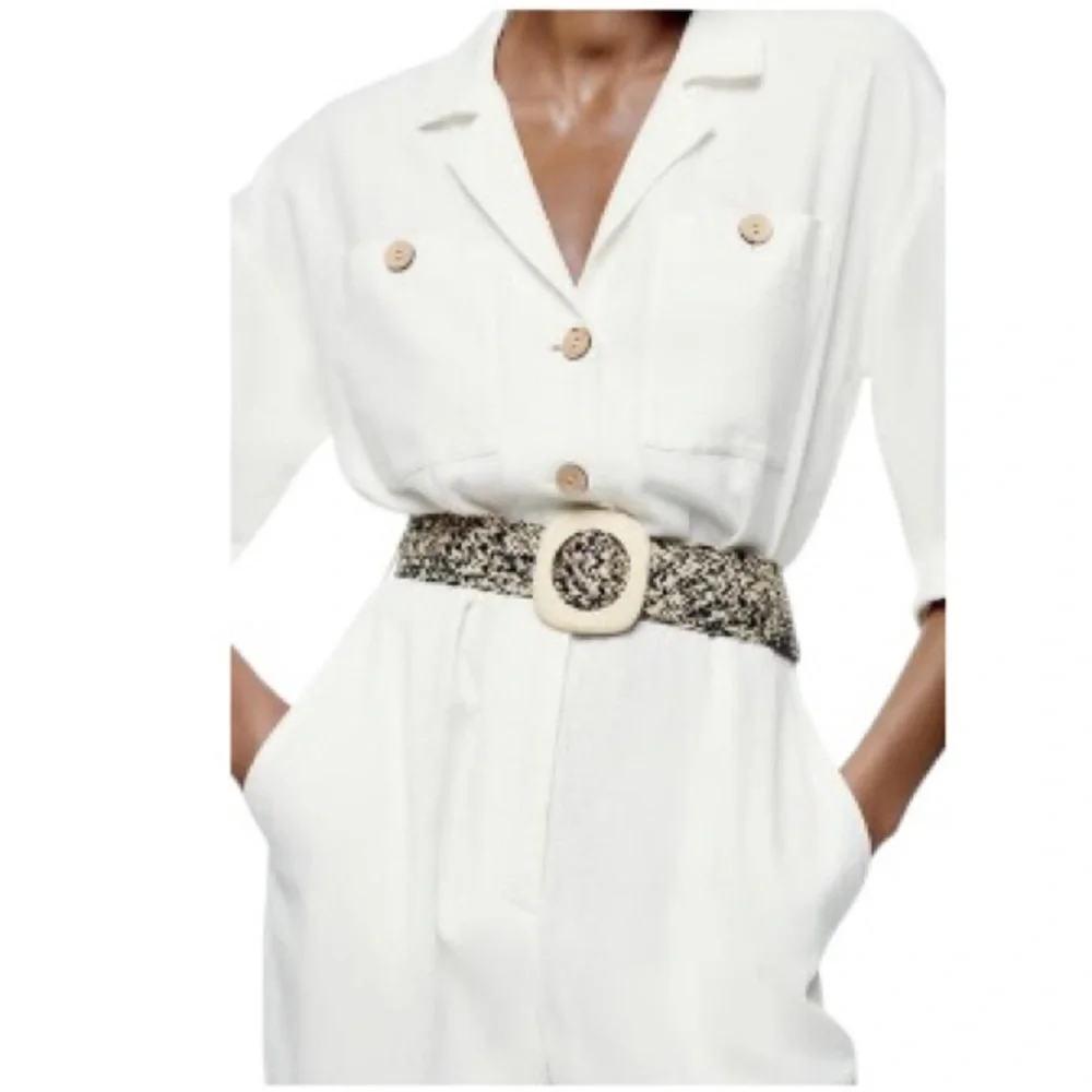 ZARA | Women’s Linen Blend Oyster White Jumpsuit Size M